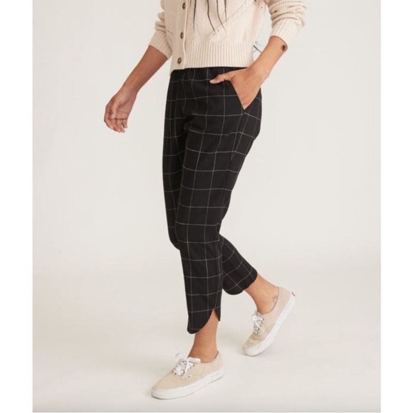 Marine Layer Pull On Allison Ankle Pants Size M Black Windowpane Lightweight - Picture 2 of 7